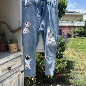 Disney Blue Ankle Cropped Jeans with Whimsical Embroidery fits a size 18